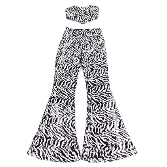 NWT Nasty Gal Sequin Animal Kick Flare Pants Corset Crop Top Set 90s Y2k Glam 6